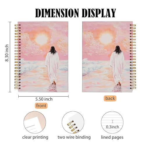 bitCNY Spiral Notebook 8.3 x 5.5 Inches, Jesus Walking on Water Painting Cover, Christian Art Journal, Lined Notebook for Devotion and Daily Writing - color: Jesus Walking on Water-3