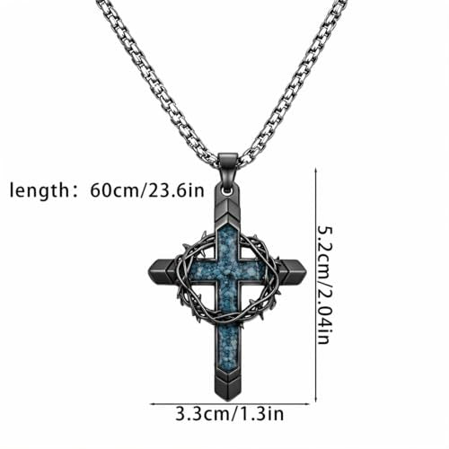 Cross Necklace with Crown for Men, Elegant Stainless Steel Chain featuring Detachable King Topper, Aesthetic Mens Jewelry for Modern Style or Bold Streetwear Present Ornament - color: Black