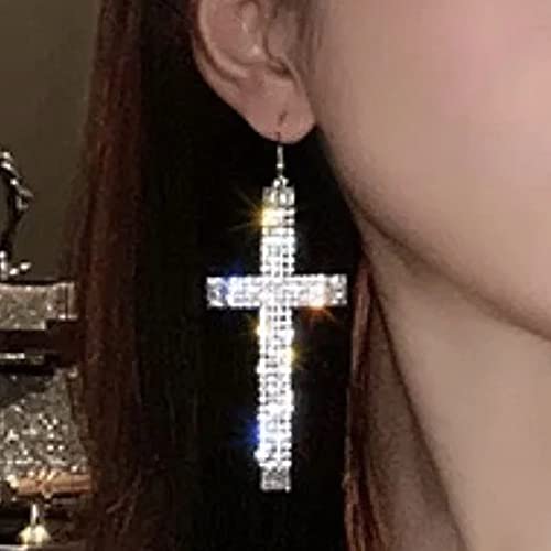 Wekicici Rhinestone Cross Drop Earrings - Fashion Tassel Hoop Earrings with Crystal Cross Design - Accessories for Women