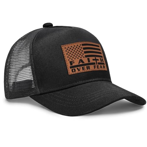 Jesus Hat Christian Gifts for Men American Flag Hats Faith Over Fear Hat Fathers Day Christmas Birthday Gifts for Friend - color: Black