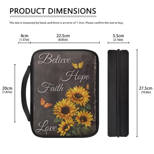Sunflower Butterfly Print Bible Cover for Women,Portable Bible Carrying Church Bag with Handle - color: Sunflower Butterfly