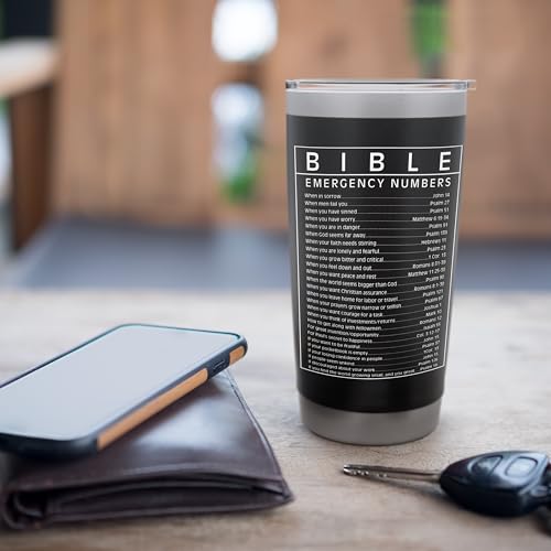 Bible Emergency Hotline Numbers Bible Verse Scripture Gift Stainless Steel Insulated Tumbler - color: Black