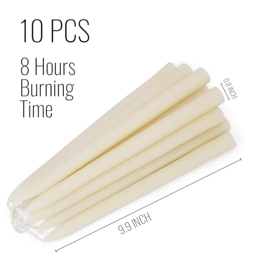 Ivory Beeswax Taper Candles- 9 Hour Burn Time,Pure Natural Hand Poured Beeswax Candles,10 Inch Dripless Taper Candles for Home Decor,Halloween, Thanksgiving (Pack of 10) - color: Ivory, size: 10in-10pack