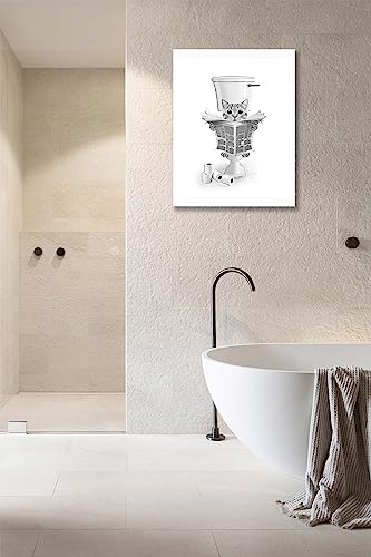 yerretin Funny Cat Bathroom Wall Art Black and White Cat Pictures Wall Decor Animal Bathroom Canvas Painting Modern Artwork Home Decorations Framed Ready to Hang 12"x16" - color: Cat Bathroom, size: 16"L x 12"W