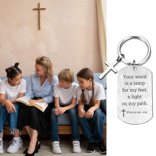 Inspirational Scripture Keychain with Cross - Bible Verse Matte Key Chain Religious Gift for Christian - style: Psalm 119:105