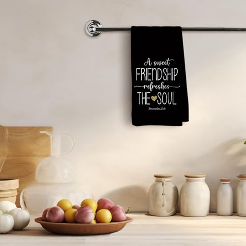 TNUW A Sweet Friendship Refreshes The Soul Kitchen Towels 16X24In, Gift for Friend Woman Dish Towels, Christian Gifts for Women Men, Friendship Gifts Hand Tea Towels for Kitchen Bathroom Decor(Black) - color: Black Friend
