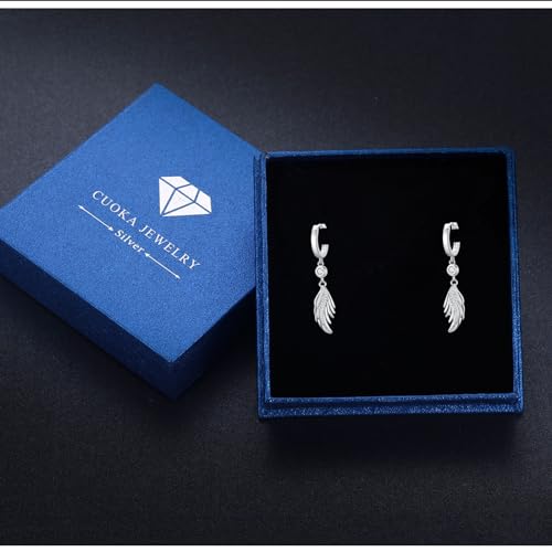 Cuoka 925 Sterling Silver Unisex Angel Wings,Cross Hoop Dangle Earrings - color: 11A-Wings Earrings(Silver)