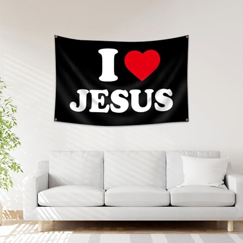 I Love Jesus Flag 3x5 Ft for Bedroom College Dorm Room Man Cave Wall Decor