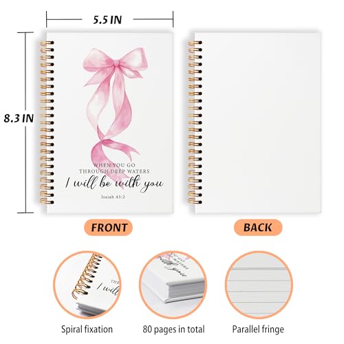 Grace Yonks Pink Bow Inspirational Bibles Journal Notebook, A5 Christian Spiral Notebook, Aesthetic Composition Book for Girls, Preppy School Supplies, 5.8" x 8.3" with 80 Pages(030)