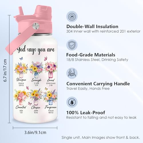 Flower Gifts for Women, 26oz Water Bottle with Handle for Girl Friends - color: Christian-White