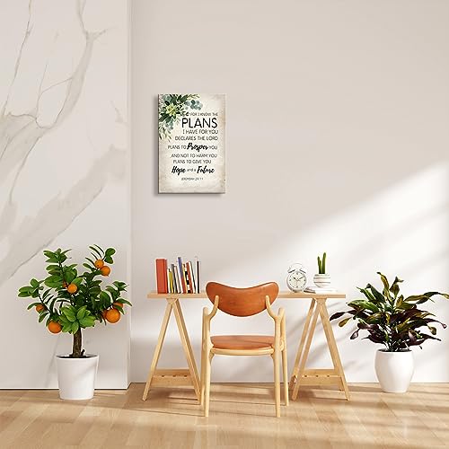 For I Know The Plans I Have for You Bible Verse Wall Art Framed Motivational Quote Poster Retro Religious Christian Pictures Wall Decor (12x18in,Framed) - size: 12x18in