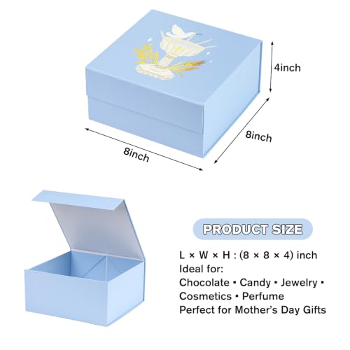 RUSPEPA Blue Religious Gift Box with Magnetic Closure Lid, Gold Foil Chalice, Cross & Dove Design Collapsible Decorative Box for Baby Boy, Baptism, First Communion, Easter, 8 x 8 x 4 Inches, 1 Pcs - color: Blue Gold Foil Chalice