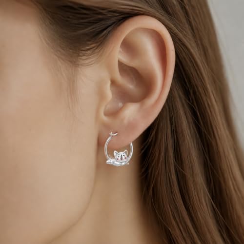 925 Sterling Silver Cute Animal Unique Huggie Hoop Earrings for Women - color: Cute Corgi Dog