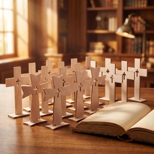 Veemoon 20 PCS Wooden Crosses for Crafts,4.33 Inch Cross Decor for Table Unfinished Standing Cross Decor for Wedding Christmas Church Baptism Party Centerpieces