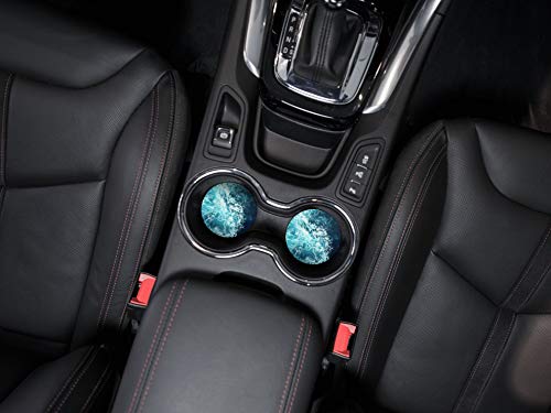 , Blue Ocean Wave Design Absorbent ROUND Fabric Felt Neoprene Car Coasters for Drinks, 2pcs Set - color: Blue Ocean Wave