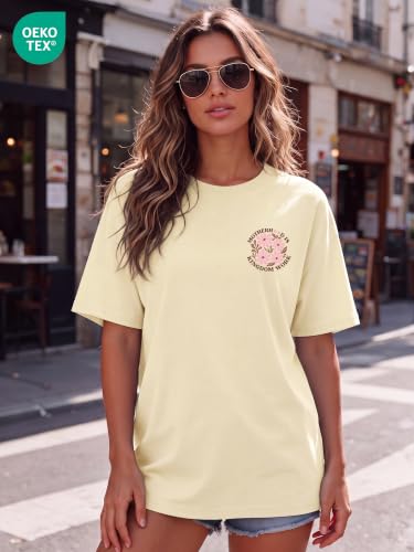Oversized god tshirts for Women faith christian Bible Verse Floral Graphic - color: Light Yellow, size: Large Plus Tall