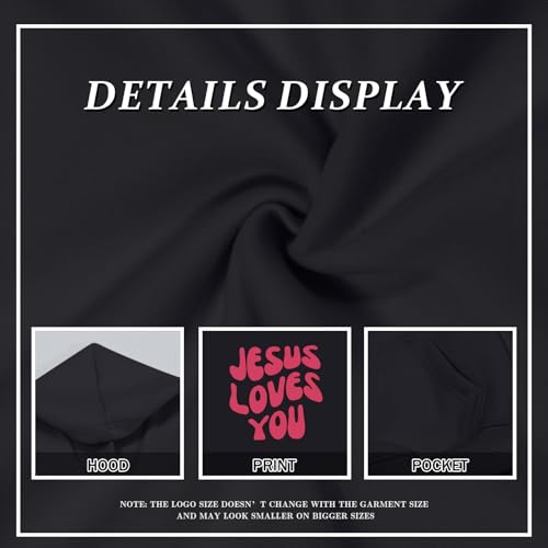 Christian Jesus Loves You Hoodie For Teen Girls Cute Graphic Hoodies Kids Bible Verse Faith Sweatshirt God Pullover - color: Black, size: 3-4T