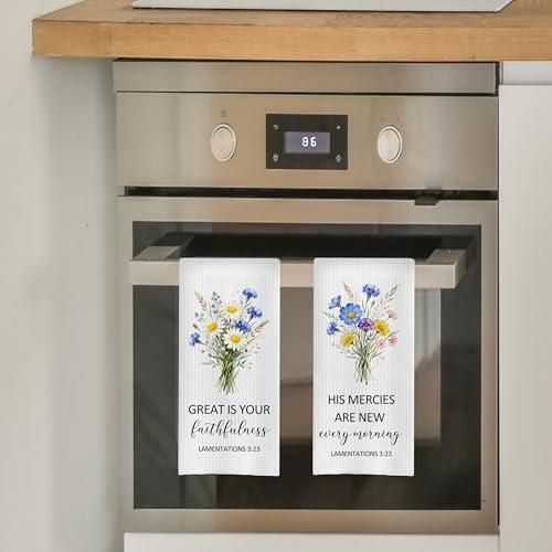 Floral Christian Kitchen Decor Set - Christian Gifts Polyester Waffle Dish Towels for Kitchen Decor, Bible Verse Gifts Hand Towels, Religious Tea Towel, 16x24 Set of 2 - color: Christian Kitchen Towels-10