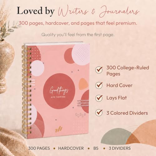 300-Page Hard Cover Notebook with Affirmations - B5 Spiral Bound - color: Good Things