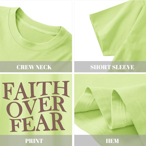 Girls Faith Over Fear Christian Shirts for Kids Jesus God Bible Verse Religious Tshirt Cute Preppy Graphic Tees Tops - color: Green, size: 3-4T