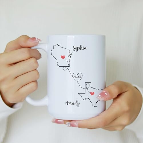 Personalized Always Under the Same Sky Mug - Personalized Long Distance State To State 11Oz - Moving Away Cup - Bestie Birthday Gift - Custom Map State Distance Coffee Mug 15Oz - color: DISTANT-MAP-M8