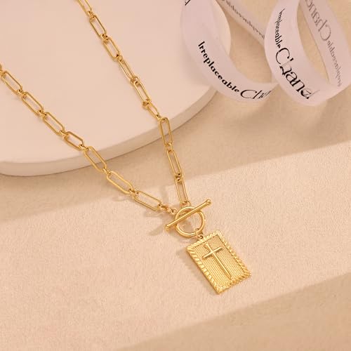 Freekiss 3-Piece Layered Toggle Necklace for Women - color: Gold Cross Necklace
