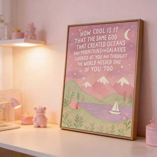 Paivovi Framed Same God Creation Inspirational Christian Bible Canvas Art,Mountain Nursery Decor,Pink Set of Christian Girl Bedroom Dorm for Girly Adoption Gift 12x16in
