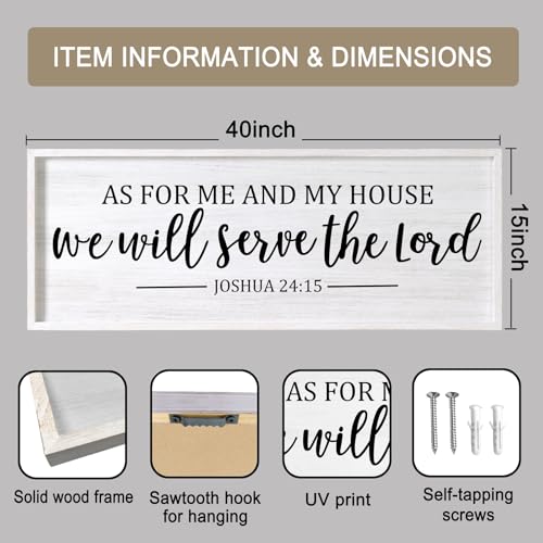 As For Me And My House We Will Serve The Lord Framed Wall Art, 40''×15'' Positive Religious Bible Verse for Christian God Jesus Christ Prayer, Vintage Rustic Long Holy Catholic Scripture Decor - color: White Frame, style: As For Me And My House