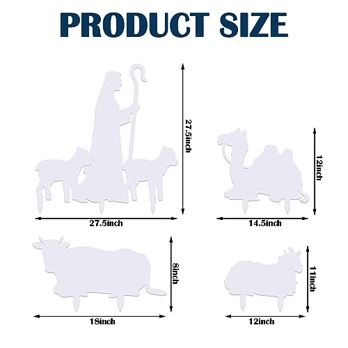 Yalikop 4 Pcs Outdoor Nativity Scene for Yard Weatherproof Nativity Sets Xmas Shepherd with Sheep Camel Ox for Christmas Family Lawns Outdoor Decor, Water Resistant PVC - color: White