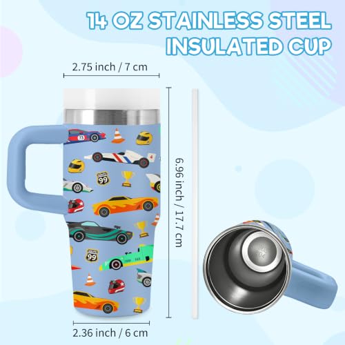 Race Car Gifts for Kids - 14 oz Tumbler with Handle and Straw, Stainless Steel Insulated Racing Cup, BPA Free Tumblers Birthday Gift for Vehicle Lover, Outdoor Sports, Travel (Blue) - color: RaceCar1