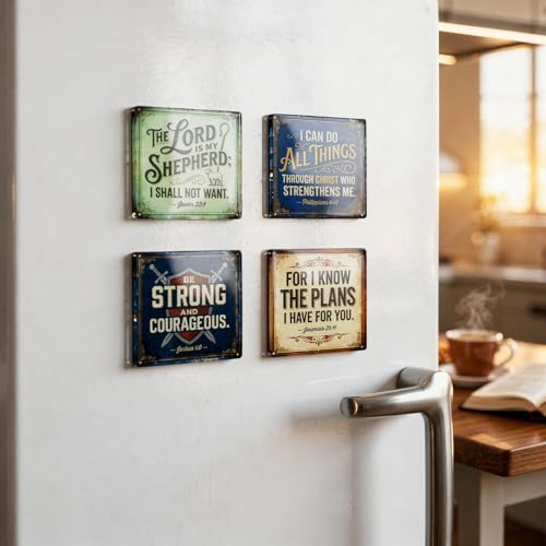 4pcs Christian Acrylic Fridge Magnets with Bible Verses - Inspirational Scripture Decor (Jeremiah 29:11, Joshua 1:9, Psalm 23, Phil 4:13) - Vintage Style Religious Gifts for Kitchen & Lockers,2x2 inch - color: Retro