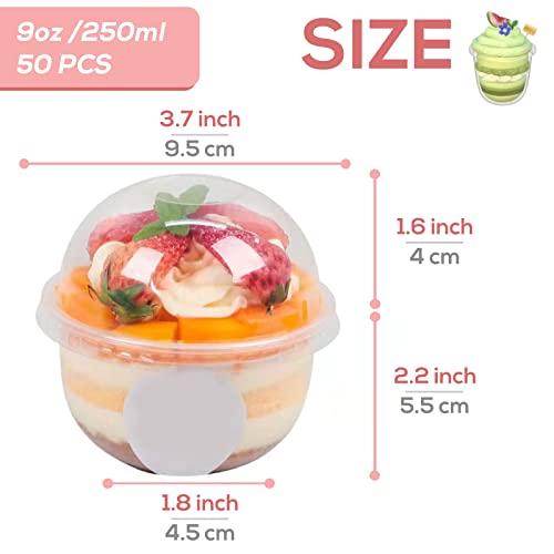 Jnnzzggu 50 Pack 9 oz Clear Plastic Dessert Cups with Dome Lids,No Hole Disposable Snack Bowls for Pudding,Parfait,Fruits,Ice Cream,Cake - size: 50 Pack 9OZ