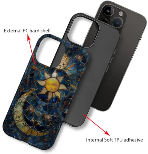 Magnetic Phone Case Compatible for iPhone 15 Pro Max 5G,Compatible with Magsafe,Two Layer Protection Heavy Duty Cover,Celestial Moon Sun Stars Starry - color: Celestial Moon Sun Stars Starry, size: For iphone 15 Pro Max 5G