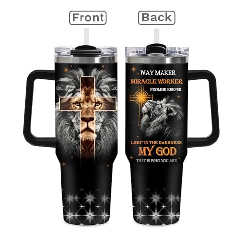 40oz Christian Tumbler, Gifts for Christians Men Father, Way Maker Miracle Worker Stainless Steel Insulated Mug, Religious Catholic Inspirational Confirmation Baptism Present for Dad Son Husband - color: Religious-D-696-E