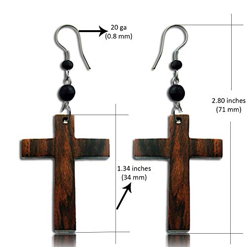 Earth Accessories Dangle Cross Earrings for Women or Men - Dangly Cross Earring with Organic Wood