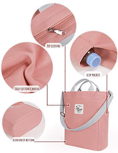 Lily queen Women Canvas Tote Handbags Casual Shoulder Work Bag Crossbody - color: Almond Pink