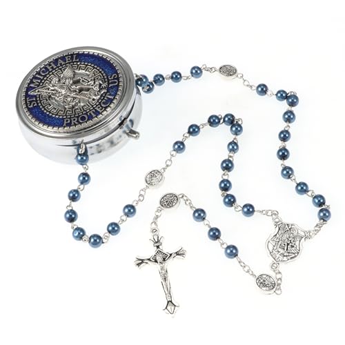 Saint Michael the Archangel Catholic Rosary Necklace - color: Saint Michael-Blue