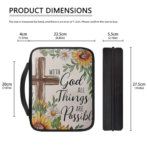 Women's Bible Cover with Handle,Sunflower Cross With God All Things Are Possible Print Bible Case - color: Cross with Daisy Sunflower