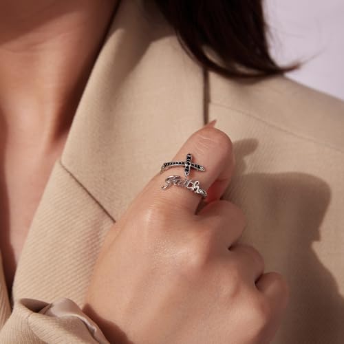 MUNDELL Opal Star and Moon Open Ring for Women Water Drop Adjustable Ring Vintage Cross Faith Wrap Finger RingsStatement Ring Fine Jewelry - color: Iron Black