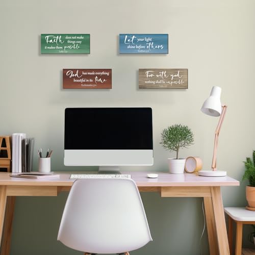 4 Pieces Bible Verses Wall Decor Christian Religious Prayer Wall Art Wooden Bathroom Decor Farmhouse Religious Gifts for Women Office Home Bedroom Bathroom Living Room(Rustic 10x4 In) - color: Rustic