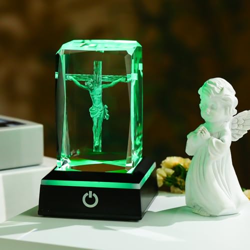 Movdyka 3D Jesus Cross Crystal Figurine Religious Gifts for Women Christian - color: Passion of Jesus
