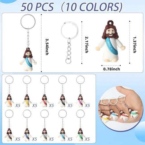 25 Or 50 Or 100 Christian Little Jesus Figures Printed With Jesus Love You Hanging With Keyrings For Baptism - style: 50 Pcs-10 Colors