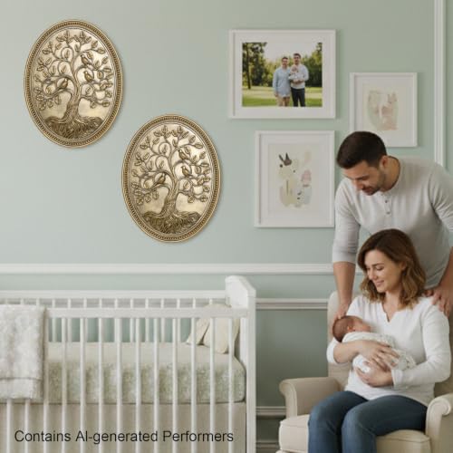 Tree of Life Wall Art Framed Hanging Plaque with Three Relief Birds - color: Tree of Life