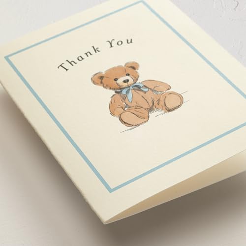 Minted Thank You Cards Pack, Set of 10, Baby Shower Thank You Card for Boy, thank You Cards with Envelopes, Blank Inside, Antique Teddy Bear Design, Luxurious Paper, Designed by Independent Artists - color: Antique Teddy bear