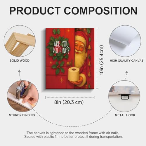 Funny Christmas Decorations - Santa Claus Bathroom Wall Art Picture Painting Artwork - Red Indoor Holiday Christmas Decor for Wall Table Mantel Home Farmhouse 8"x10" Framed - Are You Pooping - color: color-i