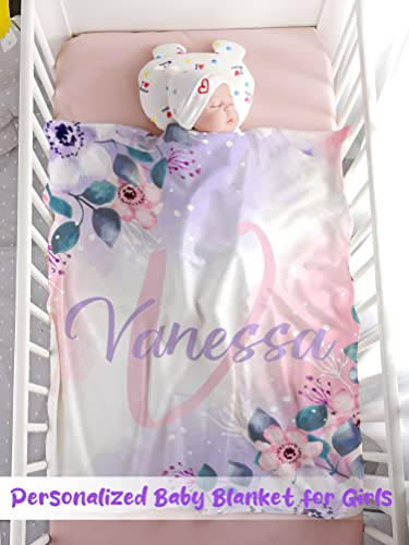 Personalized Baby Blanket for Girls, Custom Baby Blanket with Name Super Soft Personalized Name Blankets for Kids, Custom Flowers Blankets for Infant Toddler, Babys Gifts for Birthday - color: Floral Alphabet