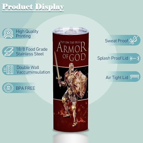 20oz Armor Of God Christian Knight Stainless Steel Tumbler with Lid, 1Pcs - color: The Gospel of Peace