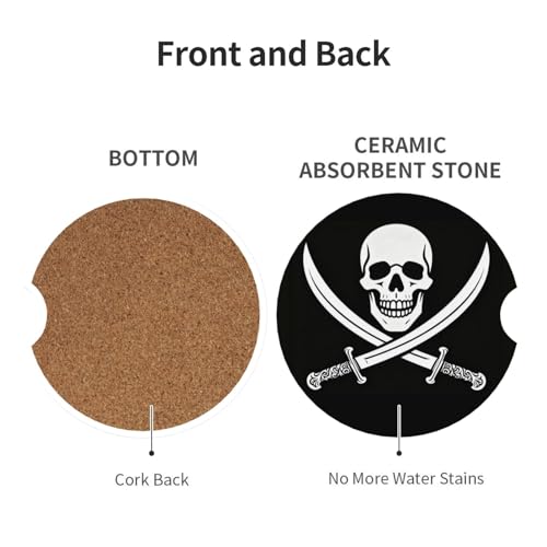 Skull 2 Pack Car Cup Holder Coasters Ceramic Drink Coasters - color: Black