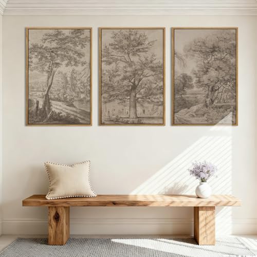 Anyzal Large Vintage Tree Sketchbook Wall Art 16x24 Inch Framed Neutral Forest Landscape Minimalist Woodsy Artwork for Living Room Bedroom Office Set of 3 - color: Tree Sketch, size: 24"L x 16"W