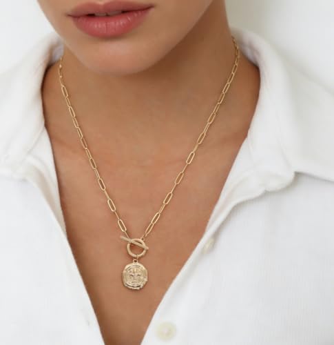SOFYBJA Saint Benedict Necklace Drop 18K Gold Toggle Medallion Coin Cross Pendant Necklaces Religious Jewelry Catholic Gift for Women - color: Gold Iris